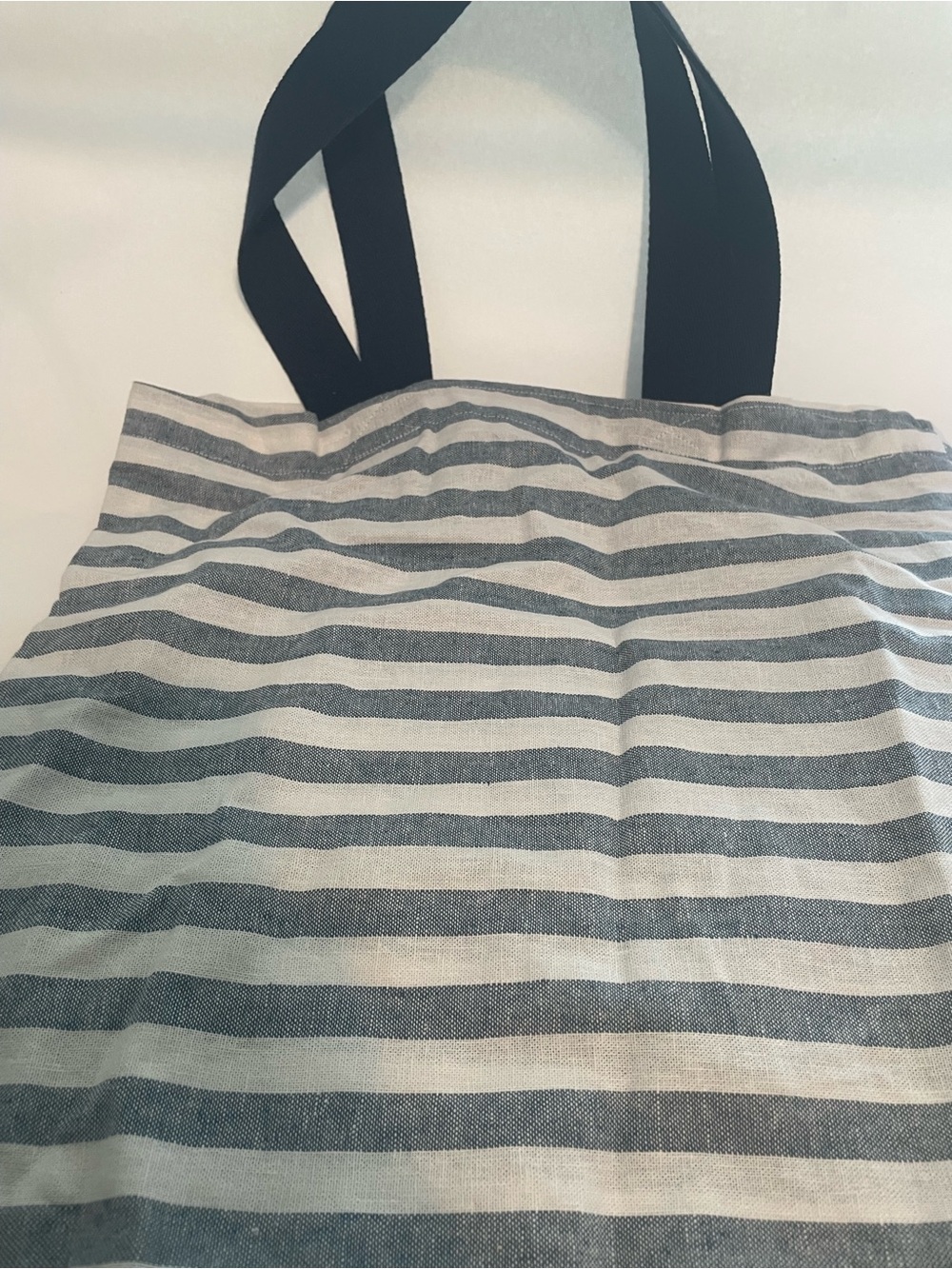 Striped Canvas Tote Bag with navy Handles